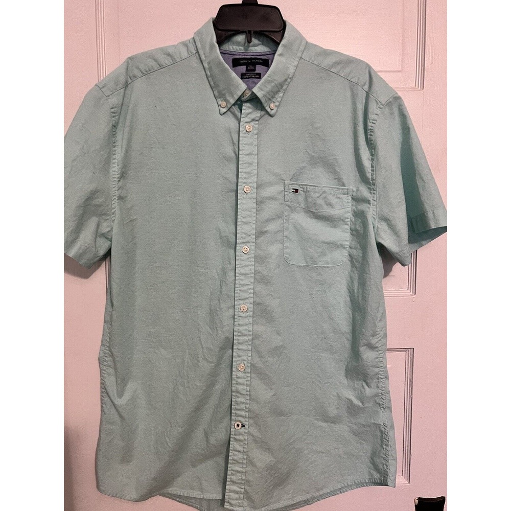 Tommy Hilfiger Men's Size XLarge Aqua Blue Short-sleeve Button-up Casual Shirt